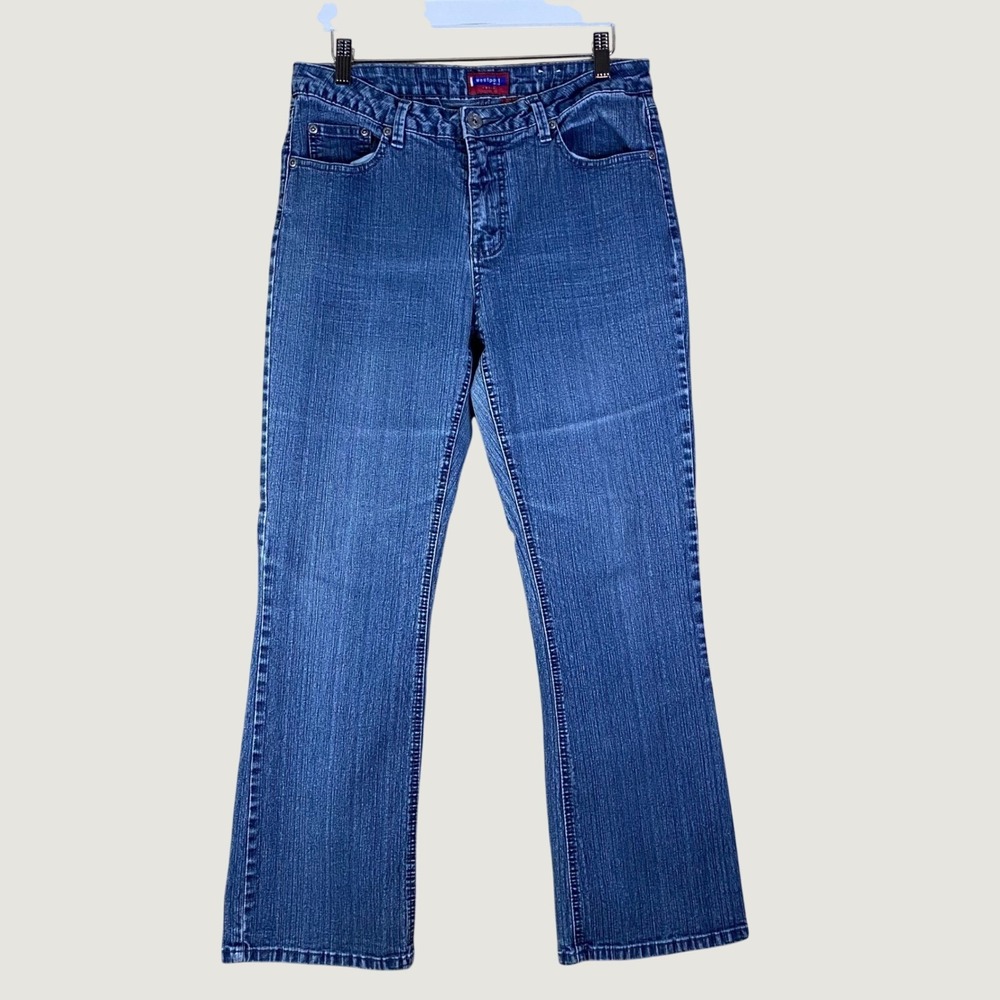 Westport Petite Bootcut Jeans Womens Blue Embellished Pocket Y2K Boho No Tag EUC